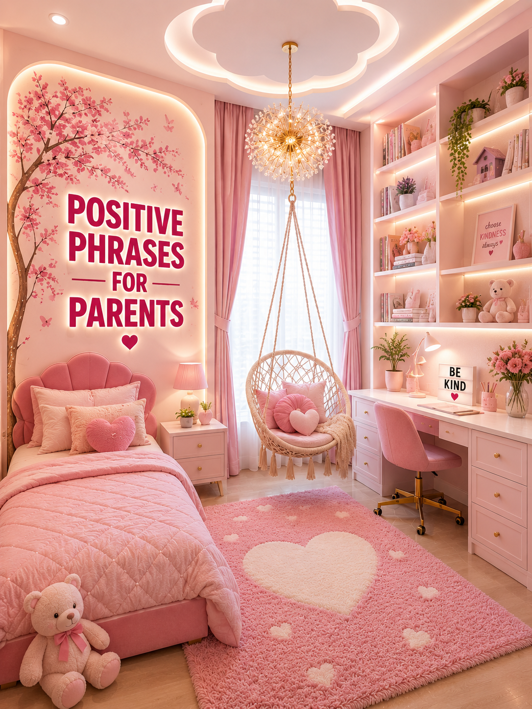 Positive phrases for parents pink bedroom